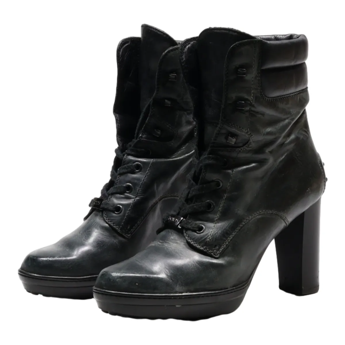 TODS Heeled Lace-Up Boots Black Leather Womens UK 6.5