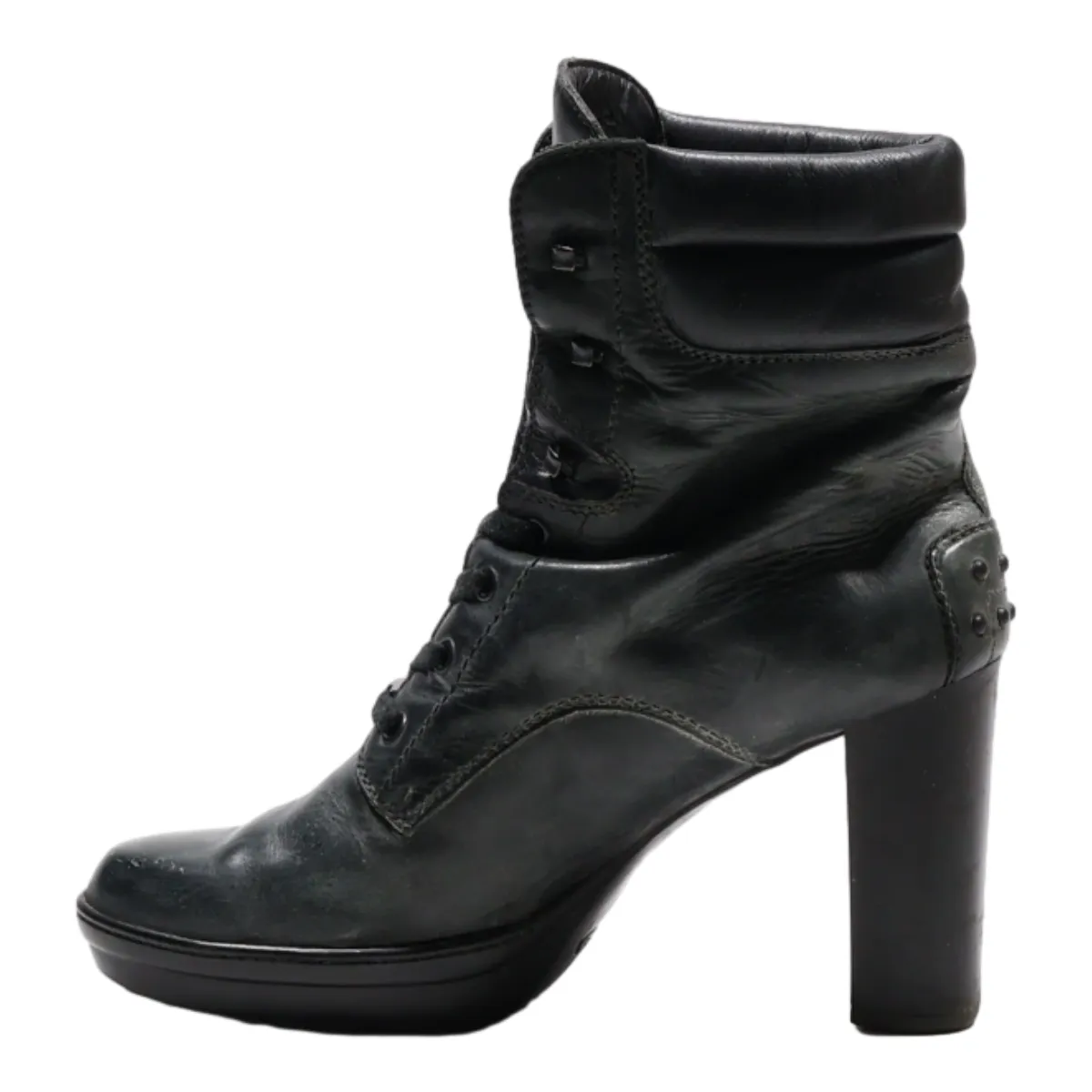 TODS Heeled Lace-Up Boots Black Leather Womens UK 6.5