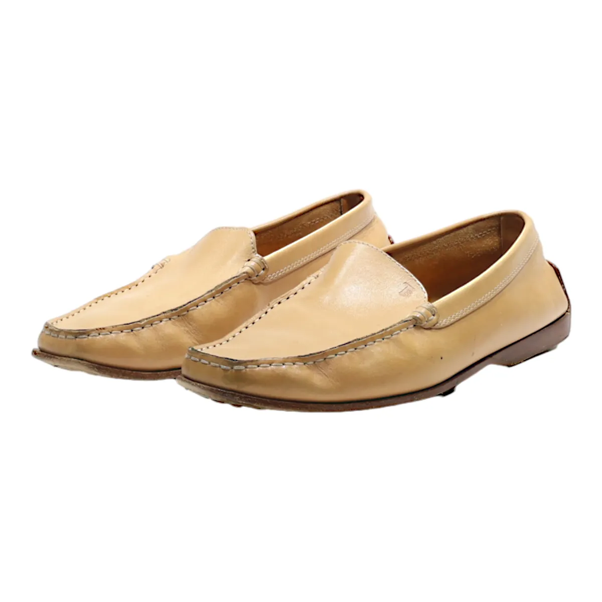 TODS Loafer Shoes Beige Leather Mens UK 5