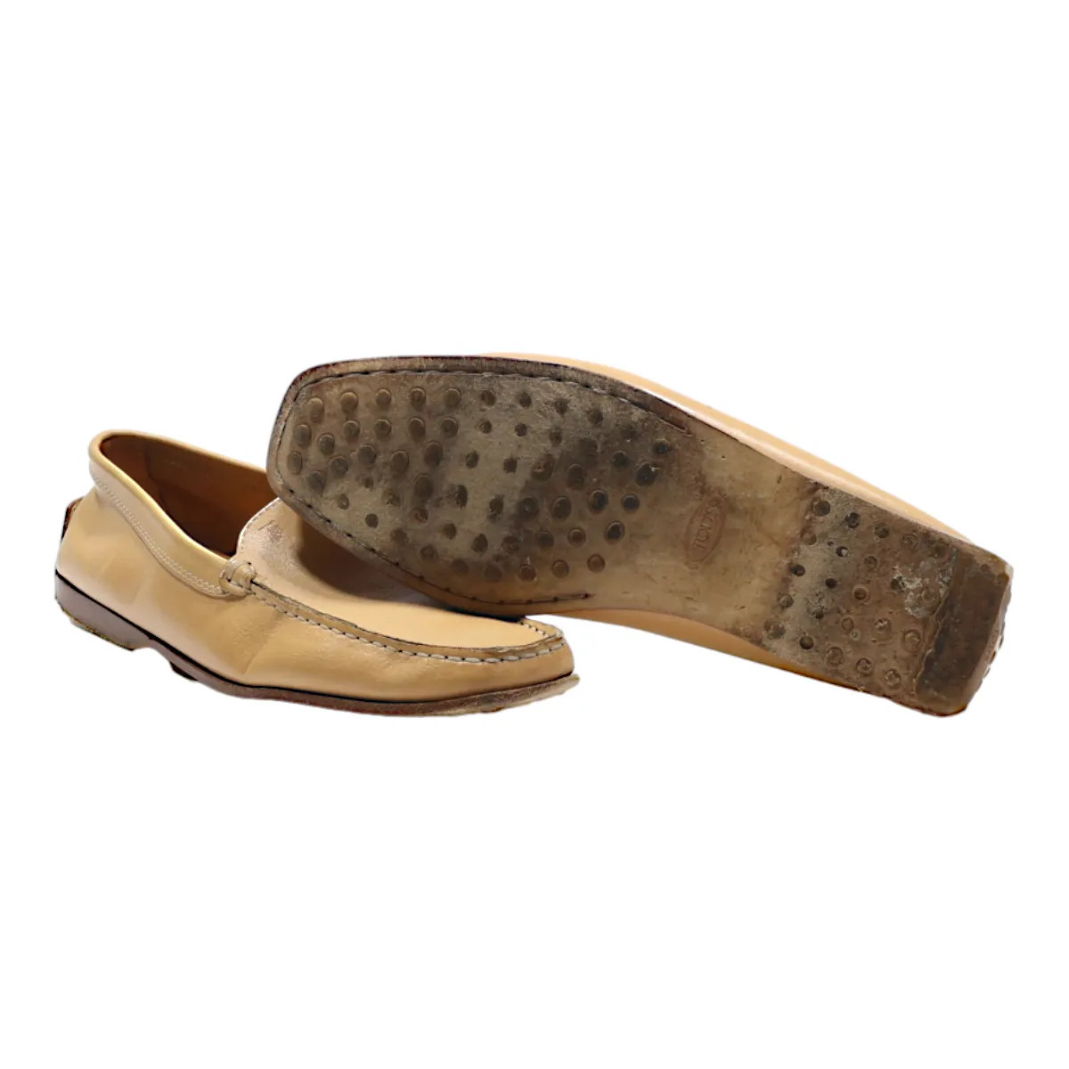 TODS Loafer Shoes Beige Leather Mens UK 5