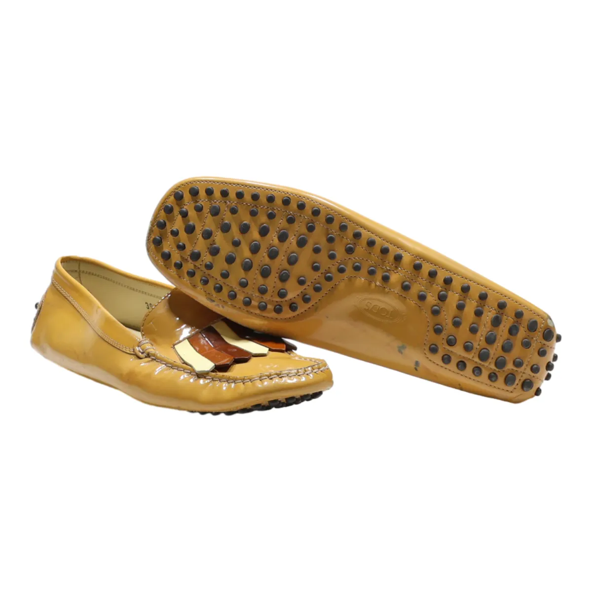 TODS Loafer Shoes Yellow Leather Womens UK 6.5