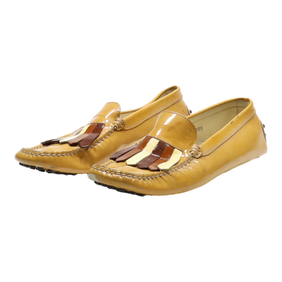 TODS Loafer Shoes Yellow Leather Womens UK 6.5