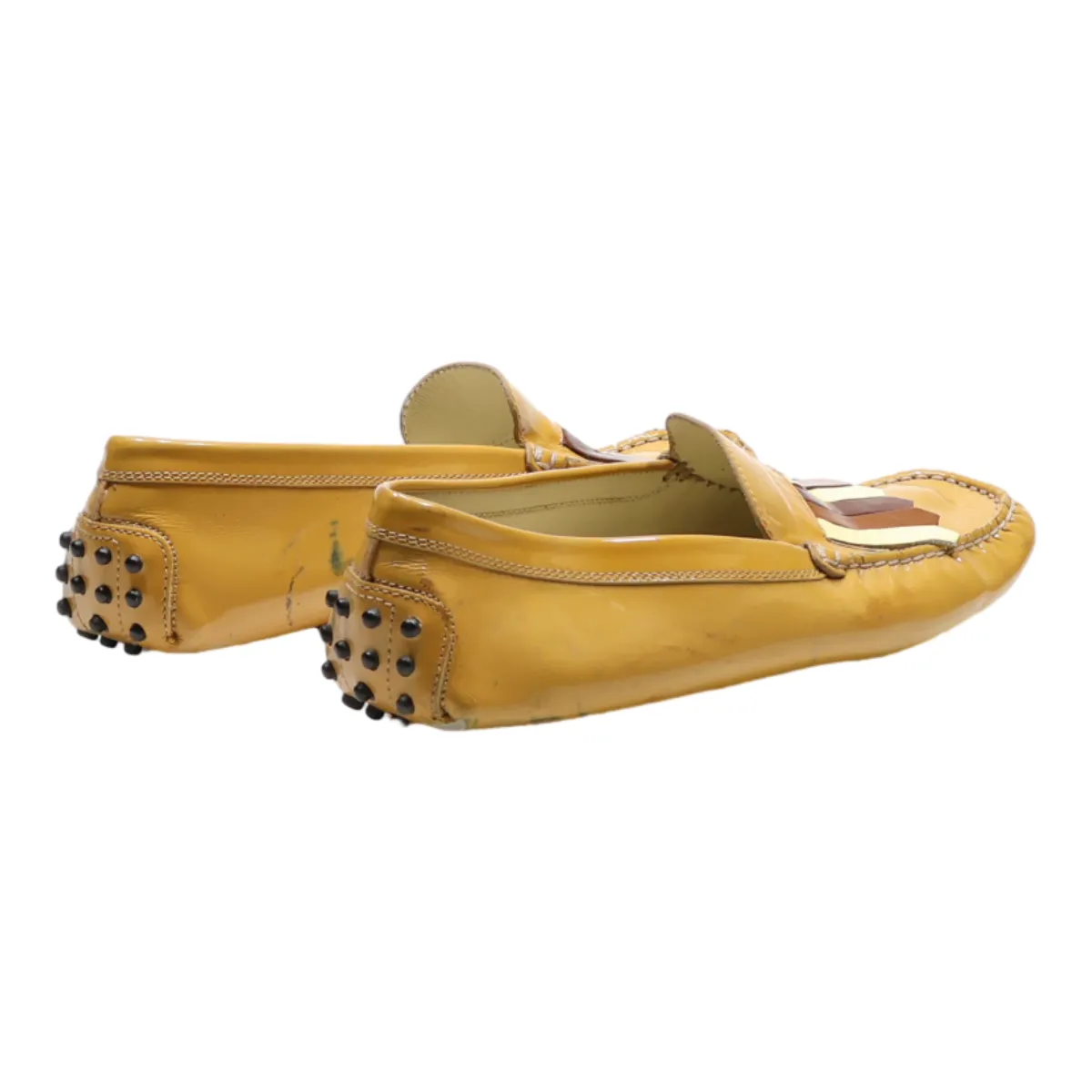 TODS Loafer Shoes Yellow Leather Womens UK 6.5