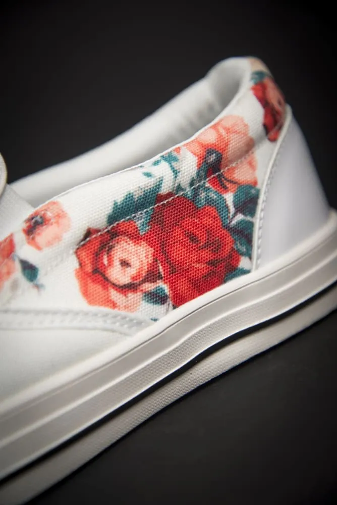 Tupac Biggie Floral Print Canvas Ladies Slip On Low-Top