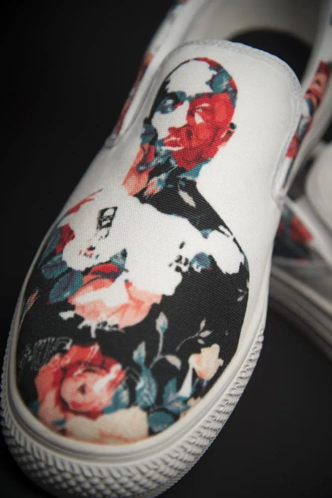 Tupac Biggie Floral Print Canvas Men's Slip On Low-Top