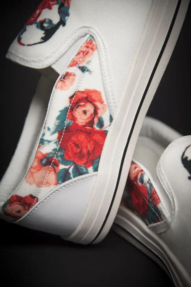 Tupac Biggie Floral Print Canvas Men's Slip On Low-Top