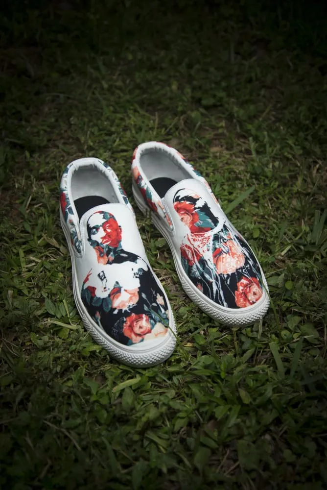 Tupac Biggie Floral Print Canvas Men's Slip On Low-Top