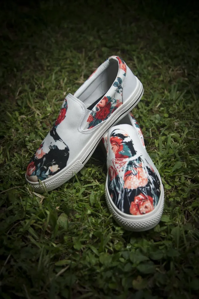 Tupac Biggie Floral Print Canvas Men's Slip On Low-Top