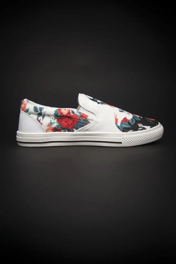 Tupac Biggie Floral Print Canvas Men's Slip On Low-Top