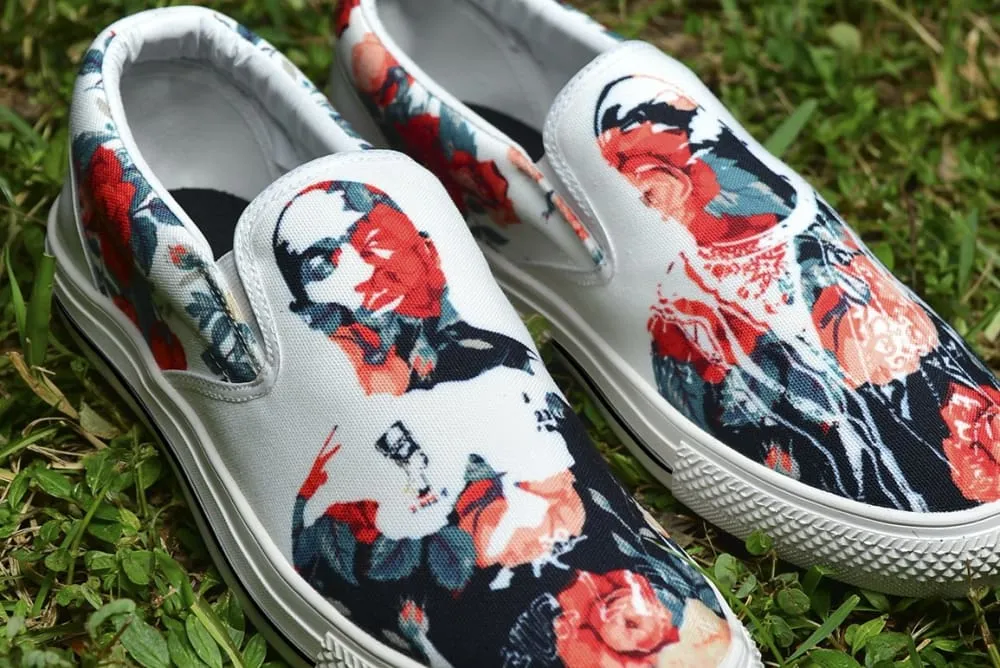 Tupac Biggie Floral Print Canvas Men's Slip On Low-Top