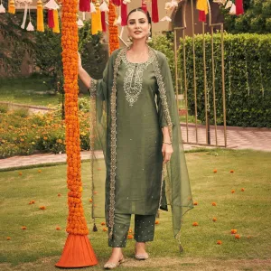 Uditi green silk suit set