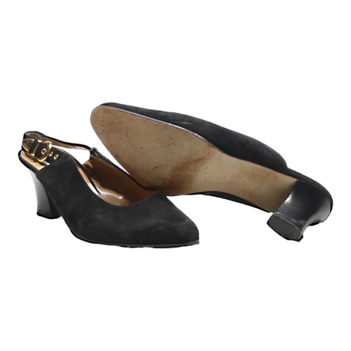 VALBRENTA Slingback Heels Black Leather Womens UK 4