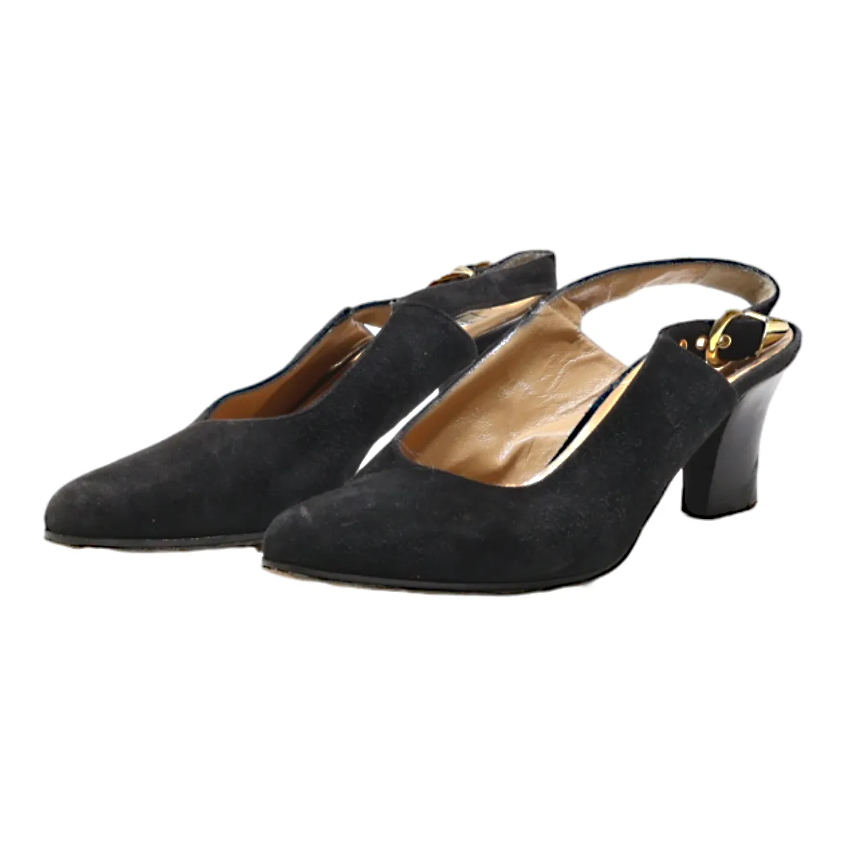 VALBRENTA Slingback Heels Black Leather Womens UK 4