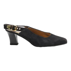 VALBRENTA Slingback Heels Black Leather Womens UK 4